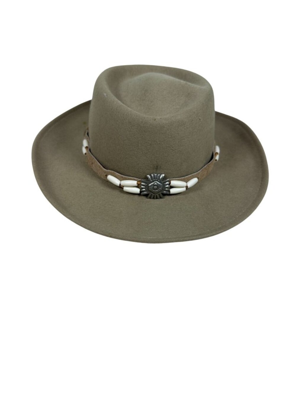 Scala Collection Wool Felt Western Hat Beige Beaded Band Made In USA